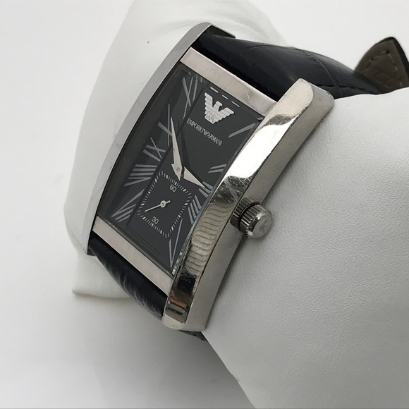 Emporio Armani Men Watch Black Leather Band Analog - Picture 8 of 8